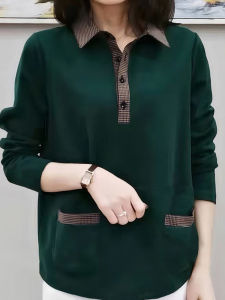 Áo Sơ Mi Nữ Tay Dài Mùa Thu Đầu Tiên Giả Hai Mảnh Cổ Polo Dáng Rộng Màu Trơn Chất Liệu Cotton Pha Trộn Thường Ngày