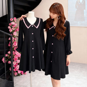 XIYUQI | French Gentle Style Black Peter Pan Collar Loose Slimming Dress Spring