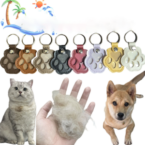 Leather Memorial Pet Hair Storage Bag Cat Paw Keychain DIY Homemade Pet Memorial Keychain for Commemorative Gift Bag Wallet