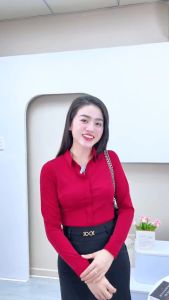 Áo sơ mi nữ công sở tay dài cổ đức chất siêu lụa mềm mại màu đỏ huyết rũ tôn da mã 198