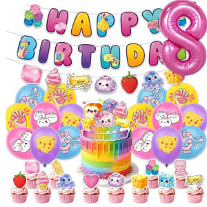 Potdemiel | Squishy Dumpling Theme Birthday Party DIY Decoration Paper Plates Cup Napkin Cake Topper Baby Shower Party Supplies