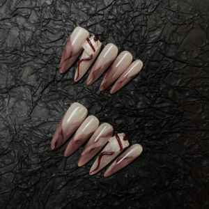 Red Gradient Snake Long Tip Handmade Wearable Nail Art Luxury White Enhancement Fashionable Womens Nail Decoration Tools