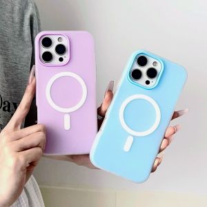 Luxury Candy Color 2 IN 1 With Magsafe Case For iPhone 17 Air 16 15 14 Plus 13 Pro Max Magnetic Wireless Charge Matte Soft Cover
