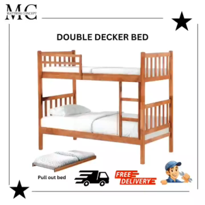 【LOCAL SELLER】WHITE WOODEN DOUBLE DECKER BED SINGLE/SINGLE ( FREE DELIVERY & INSTALLATION)