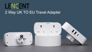 LENCENT UK to EU Euro European Plug Adapter with 1 Type C and 2 USB Ports LENCENT 2 Way Grounded Travel Adapter for Spain Germany France Portugal Greece Russia Netherlands Turkey and more(Type E/F)