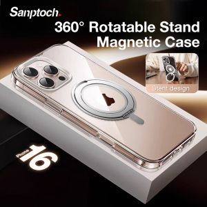 Sanptoch เคสโทรศัพท์ขาตั้งหมุนได้สำหรับ Magsafe 360 °สำหรับ iPhone 16 / 15 / 14 / 13 Pro Max ฝาหลังเคลือบด้านโปร่งแสงสำหรับ iPhone 16 Plus เคสกันกระแทกกันกระแทกทางทหารพร้อมที่จับโลหะผสมแบบหมุนได้