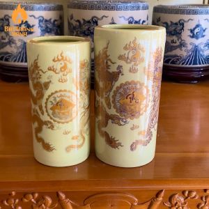 Lọ đựng hương Ống cắm hương Bát Tràng Men Ngà Vàng Kim