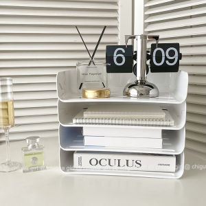 กล่องเก็บของพลาสติกอะคริลิกใสสำหรับโต๊ะทำงาน ชั้นวางของสำนักงาน อุปกรณ์สำนักงาน ชั้นวางของ ชั้นวางเอกสาร ชั้นวางของสำนักงาน