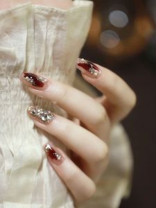 New Year Red Ruby Queens Coronation Atmosphere Nail Stickers Detachable Wearable False Nails Handmade Ice Transparent Jade Fat