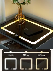 Smart Bedside Table Solid Wood Modern Minimalist Bedside Storage Cabinet Wireless Charging Multifunctional Master Bedroom For Home Bedside Cabinet