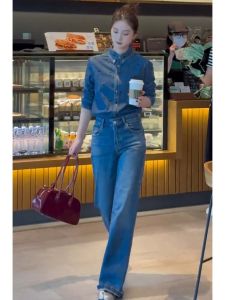 SHANGSHA | Youthful Elegant Stylish Jean Shirt and Pants Set