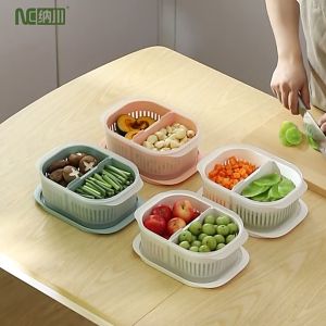 [SG ready stock]Fresh-keeping Drainage Storage Box Fridge Food Storage Box Garlic Onion Ginger Fruit Vegetable Container