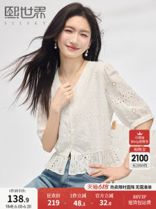 Pure Cotton Embroidered V-neck Bubble Sleeve Short Shirt Womens Design Sensation Summer Fashion New Arrival Bubble Sleeve Shirt