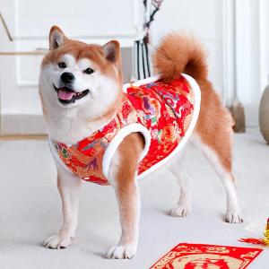 Warm Cotton Pet Clothes for Dogs And Cats Chinese Style Tang Suit New Year Visit Red Color Pet Clothing for Winter Season