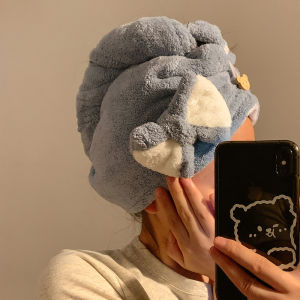 Cute Bow Hair Drying Hat Womens Good-looking Double Layer Thickened Super Water-Absorbing and Quick-Drying Shower Cap Shampoo Towels