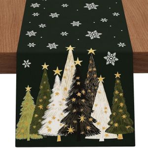 VIKAMA Christmas Table Runner Buffalo Plaid Xmas Tree Snowflake for Dining Table Home Winter Holiday Party Table Decor