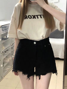 Pear Shapes Denim Shorts Womens Summer Plus Size Ladies Plus Size High Waist Loose Cover Slim Looking A- line Ripped Wide-Legged Hot Pants