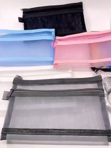 3 PCS Durable Transparent Nylon Mesh Pencil Case Stationary Pouch Pen Bag Organizer