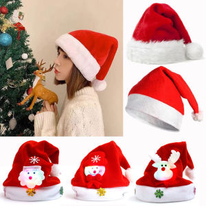 Soft Plush New Year Christmas Hat Kids & Adult Red Santa Hats Xmas Decorations For Home Santa Claus Gift