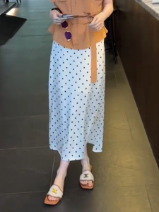 MANMI | Dots White Korean Style Midi Skirt