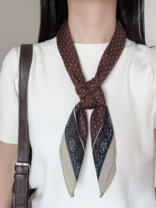 Vintage Red Brown Print Silk Scarf Versatile Fashionable Square Scarf Shawl Accessory for Women Korean Style All Seasons