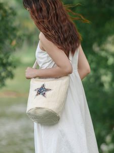 Original Linen Bucket Bag Womens Crossbody Handbag Canvas Tote Single Shoulder Bag Lazy Japanese Style Artistic Design