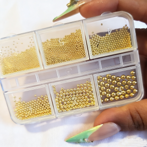 6Grids Gold/Silver Stainless Steel Beads Nail Charms Mixed 0.8-3mm Round Caviar Ball Nail Art Decorations DIY Manicure Accessory