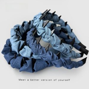 Double-Sided Wear High Top CowGirl Blue Denim Hairband Anti-Slip Face Wash Hairband Womens Pressed Hair Band Hair Accessories