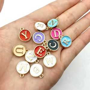 26 Pcs 12 Mm A-Z Bulat Liontin Enamel Huruf Alfabet Inggris Pesona Enamel Charm Huruf Enamel Epoxy Putih Hitam Bulat Bandul