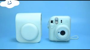 Leather FUJIFILM Instax Mini 11 & Mini 12 Camera Bag Accessories: Checkered Carve Iridescent Cloud and Braid Style