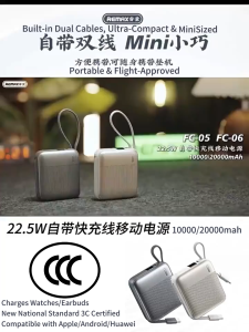 Virginex In Stock & 3C】virgine*Remax CCC Certification Powerbank FC-05 10000mAh FC-06 20000mAh Power bank mini 30W Fast Charging Type C & IP for huawei xiaomi travel essentials 迷你充电宝