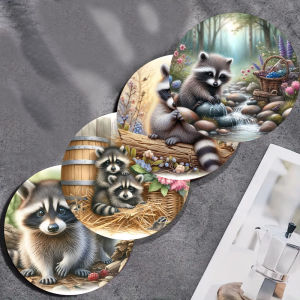 4-piece set of cute raccoon art coasters anti-slip wood coasters suitable for living rooms offices bars and restaurants