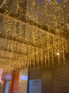 Lampu Raya Solar LED Icicle Lights Hanging Fairy Curtain String Light Eid Mubarak Lampu Decoration