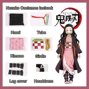 Rabbite Nezuko Costume for Kids Girl Kamado Tanjiro Nezuko Cosplay Costume Demon Slayer Halloween Anime Kimetsu No Yaiba Costume For Kids For Adult