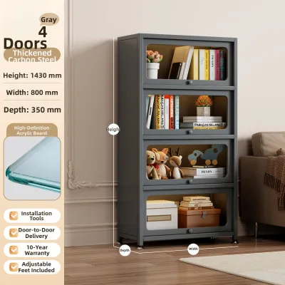 DIBIOU | Dustproof Steel Bookcase with Glass Doors for Display and Storage