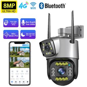 Camera An Ninh V380 8MP 4K Hai Ống Kính Ngoài Trời Không Dây Chống Nước 4G/WiFi HD Giám Sát PTZ Theo Dõi Chuyển Động CCTV