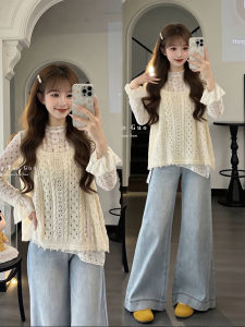 XUECAIQI | Youthful Early Spring Floral Base Layer Vest Jacket Jeans Set
