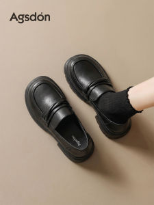 Agsdon | Black Thick Sole Heel Loafers Summer Oxford Style
