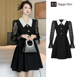 Happy Diva เดรสผู้หญิง เดรสสีดำ เดรสทรงเอ เดรสแขนบาน เดรสทำงาน เดรสไฮโซ เดรสวินเทจ เดรสออกงาน เดรสปาร์ตี้ ชุดราตรี 9964