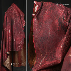 Vải Áo Khoác Ngoài Phong Cách Trung Hoa Cổ Điển Màu Đỏ Nứt Rãnh Thêu Vàng Thiết Kế Vải Áo Choàng Hanfu Trung Hoa Truyền Thống
