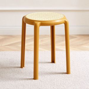 HOMEBLOOM Plastic rattan weaving stool high round stool modern simple dining stool stackable household round stool