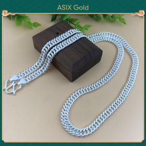 ASIX GOLD สร้อยคอผู้ชายแบนเรียบ 925 ชุบ แบบทนทานไม่หลุดลอกไม่ดำ สไตล์ฮิปฮอปโซ่คิวบา แฟชั่นเรียบหรู สร้อยคอแขวนพระเครื่อง ของขวัญสำหรับเขา
