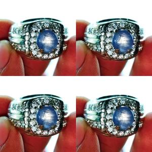 Cincin Akik Natural Blue Sapphire Star Ceylon Top 6 Ray Star Ceylon