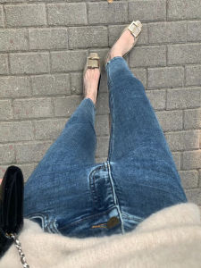 ผู้หญิง สลิมฟิต สูง เอว เก้าสิบ ยืดได้ กางเกงยีนส์สกินนี่​ ฤดูใบไม้ร่วง รูปแบบใหม่ สีดำ ดินสอ กางเกง ผ้าฝ้าย ผ้ายีนส์ยืด