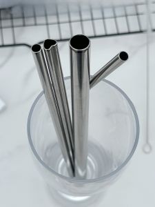 Food Grade 304 Stainless Steel Straw Non Disposable Portable Metal Iron Long Straw Drink Tube Commercial Milk Tea Straw