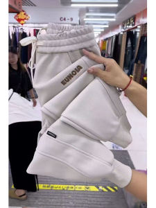 กางเกงวอร์มทรงหลวมเอวสูงปักลายสไตล์ฮาราจูกุ กางเกงขายาวลำลองผ้าฝ้ายผสมโพลีเอสเตอร์ ทรงหลวมสบายๆ สำหรับผู้หญิง