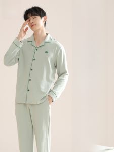 MiiOW | Bộ đồ ngủ nam tay dài quần dài cotton nguyên chất MiiOW mùa thu đông 2024 Bộ đồ mặc nhà thoải mái thoáng khí