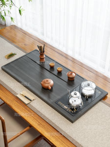 Natural Black Gold Stone Tea Tray Suit Fully Automatic Integrated Belt Induction Cooker Kettle Stone Stone Head For Home Large Tea Platform