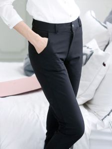 Black Casual Pants Womens Straight Leg Professional Workwear Trousers Slim Fit Pencil Pants Female Clothing Accessories