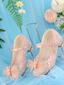 Aisha Girl Classy Female Childrens Shoes Princess Shoes Autumn Shiny Crystal Low Heel Internet Hot High Heels with Dress Soft